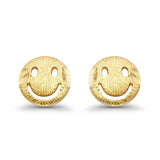 14K Yellow Gold 7mm Smiling Face Emoji Post Studs Earring Wholesale