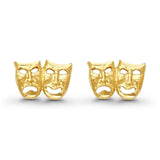 14K Yellow Gold 6mm Theater Face Comedy & Tragedy Mask Post Studs Earring Wholesale