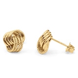 14K Yellow Gold 10mm Diamond Cut Double Round Swirl Studs Earring Wholesale