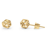 14K Yellow Gold 8mm Geometric Cage Studs Earring Wholesale