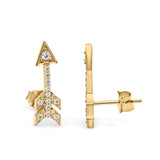 14K Yellow Gold Solid Arrow Love Studs Earring Cubic Zirconia Best Birthday Or Anniversary Gift
