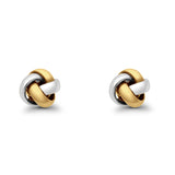 14K Gold Twisted Cable Edge Love Knot  Two Tone Stud Earring