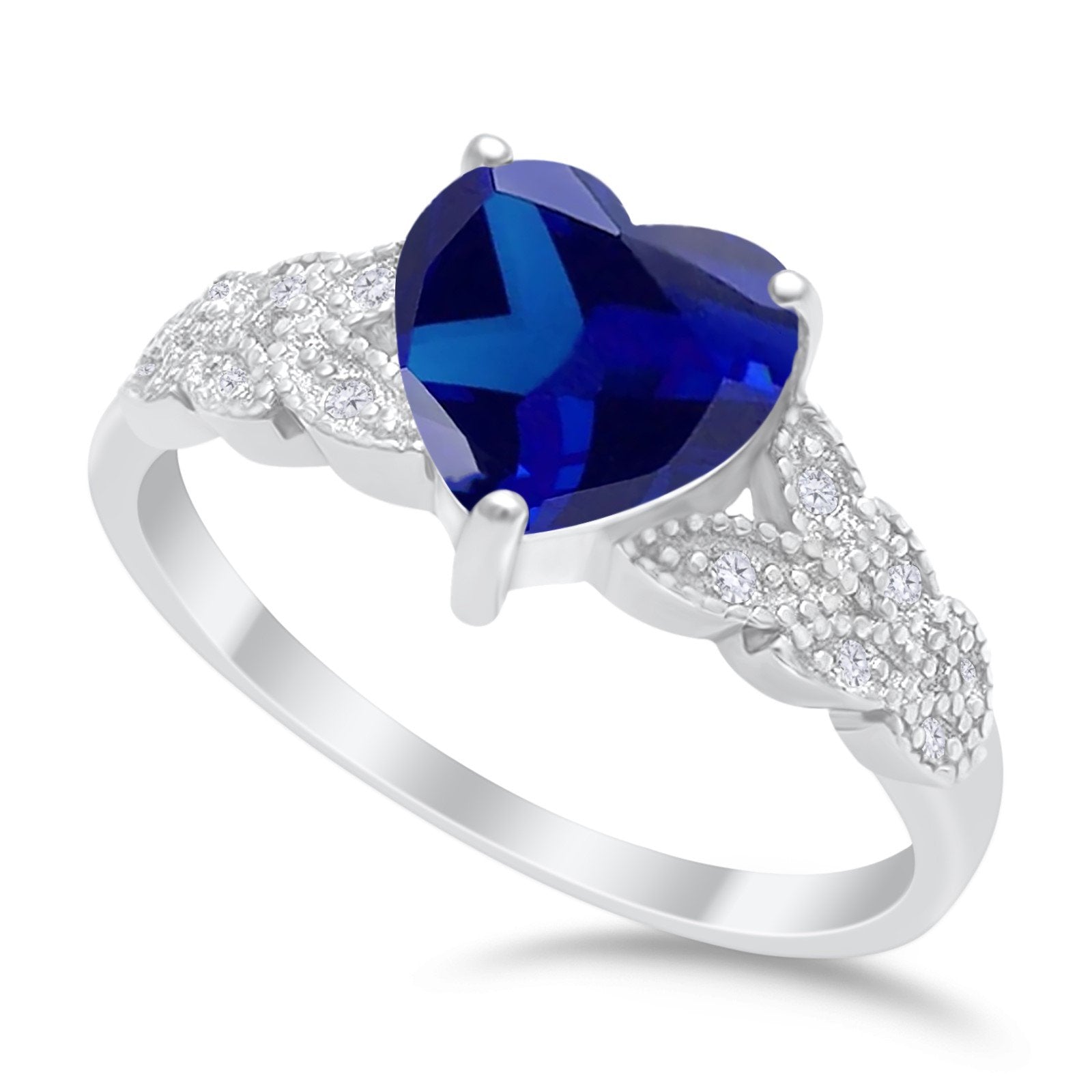 Accent Heart Promise Ring Simulated Blue Sapphire Cubic Zirconia 925 Sterling Silver