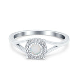 Solitaire Fashion Engagement Ring Lab Created White Opal Round 925 Sterling Silver