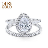 14K White Gold Art Deco Teardrop Pear Engagement Bridal Simulated CZ Ring Size 7