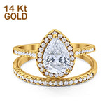 14K Yellow Gold Art Deco Teardrop Pear Engagement Bridal Simulated CZ Ring Size 7