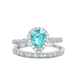 Teardrop Pear Engagement Piece Ring Band Simulated Paraiba Tourmaline CZ 925 Sterling Silver