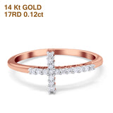 14K Rose Gold 0.12ct Round 9mm G SI Diamond Sideways Cross Eternity Band Engagement Wedding Ring Size 6.5