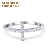 14K White Gold 0.12ct Round 9mm G SI Diamond Sideways Cross Eternity Band Engagement Wedding Ring Size 6.5