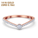 14K Rose Gold 0.18ct Round 3.7mm G SI Diamond Trendy Chevron Engagement Wedding Ring Size 6.5