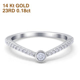 14K White Gold 0.18ct Round 3.7mm G SI Diamond Trendy Chevron Engagement Wedding Ring Size 6.5