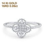 14K White Gold 0.09ct Round 9.5mm G SI Diamond Quatrefoil Flower Engagement Wedding Ring Size 6.5