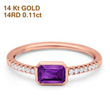 14K Rose Gold 0.61ct Trendy Emerald Cut Amethyst 5.2mm G SI Diamond Engagement Wedding Ring Size 6.5