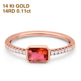 14K Rose Gold 0.83ct Trendy Emerald Cut Garnet 5.2mm G SI Diamond Engagement Wedding Ring Size 6.5