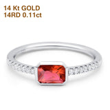 14K White Gold 0.83ct Trendy Emerald Cut Garnet 5.2mm G SI Diamond Engagement Wedding Ring Size 6.5