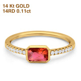 14K Yellow Gold 0.83ct Trendy Emerald Cut Garnet 5.2mm G SI Diamond Engagement Wedding Ring Size 6.5