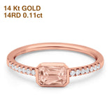 14K Rose Gold 0.61ct Trendy Emerald Cut Morganite 5.2mm G SI Diamond Engagement Wedding Ring Size 6.5