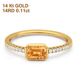 14K Yellow Gold 0.6ct Trendy Emerald Cut Yellow Citrine 5.2mm G SI Diamond Engagement Wedding Ring Size 6.5