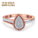 14K Rose Gold 0.25ct Pear Shape 10mm G SI Diamond Engagement Wedding Ring Size 6.5