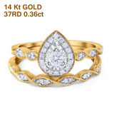 14K Yellow Gold 0.36ct Pear Shaped 10mm G SI Diamond Engagement Wedding Bridal Set Ring Size 6.5
