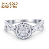 14K White Gold 0.4ct Round 8mm G SI Diamond Twisted Band Engagement Wedding Ring Size 6.5
