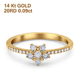 14K Yellow Gold 0.09ct Round 6mm G SI Diamond Flower Fashion Promise Ring Engagement Wedding Ring Size 6.5