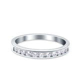 Channel Half Eternity Ring Wedding Band Round Pave Simulated CZ 925 Sterling Silver (3mm)
