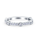 Half Eternity Ring Wedding Band Round Pave Simulated CZ 925 Sterling Silver (3mm)