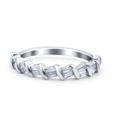 Half Eternity Rope Ring Wedding Band Baguette Shape Simulated CZ 925 Sterling Silver (4mm)