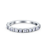 Half Eternity Ring Wedding Engagement Band Baguette Round Pave Simulated CZ 925 Sterling Silver (2mm)