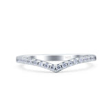 Chevron Midi Half Eternity Ring Wedding Band Round Pave Simulated CZ 925 Sterling Silver (4mm)