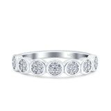 Flower Ring Eternity Wedding Band Round Pave Simulated Cubic Zirconia 925 Sterling Silver (4mm)