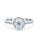 Art Deco Star Wedding Ring Band Round Pave Simulated Cubic Zirconia 925 Sterling Silver (9mm)