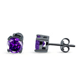 Solitaire Stud Earring Amethyst CZ Black Tone 925 Sterling Silver Wholesale