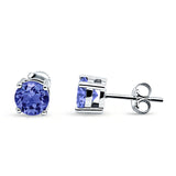 Solitaire Push Back Stud Earring Round Simulated Tanzanite 925 Sterling Silver Wholesale