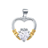 Claddagh Charm Heart Pendant Simulated Cubic Zirconia 925 Sterling Silver (21mm)