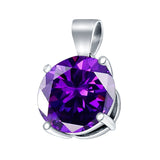 Round Simulated Amethyst CZ Charm Pendant 925 Sterling Silver (8mm)