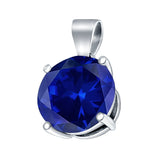 Round Simulated Blue Sapphire CZ Charm Pendant 925 Sterling Silver (8mm)