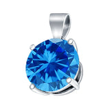 Round Simulated Blue Topaz CZ Charm Pendant 925 Sterling Silver (8mm)