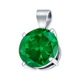 Round Simulated Green Emerald CZ Charm Pendant 925 Sterling Silver (8mm)