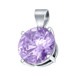 Round Simulated Lavender CZ Charm Pendant 925 Sterling Silver (8mm)