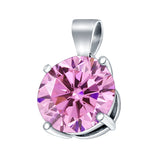 Round Simulated Pink CZ Charm Pendant 925 Sterling Silver (8mm)