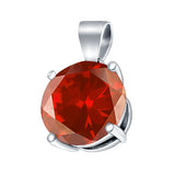 Simulated Garnet Cubic Zirconia Round Charm Pendant 925 Sterling Silver (10mm)