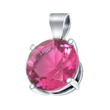 Simulated Rose Pink Cubic Zirconia Round Charm Pendant 925 Sterling Silver (10mm)
