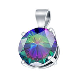 Simulated Rainbow Cubic Zirconia Round Charm Pendant 925 Sterling Silver (10mm)