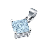 Solitaire Pendant for Necklace Simulated Aquamarine Cubic Zirconia 925 Sterling Silver