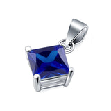 Solitaire Pendant for Necklace Simulated Blue Sapphire Cubic Zirconia 925 Sterling Silver