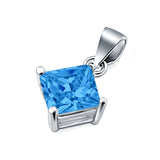 Solitaire Pendant for Necklace Simulated Blue Topaz Cubic Zirconia 925 Sterling Silver