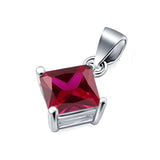 Solitaire Pendant for Necklace Simulated Ruby Cubic Zirconia 925 Sterling Silver