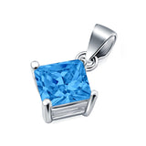 Solitaire Simulated Blue Topaz CZ Pendant for Necklace 925 Sterling Silver